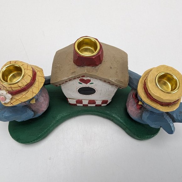 Vintage Eddie Walker Candle Holder Blue Bird Couple Birdhouse Holds 3 Candles - Picture 2 of 13